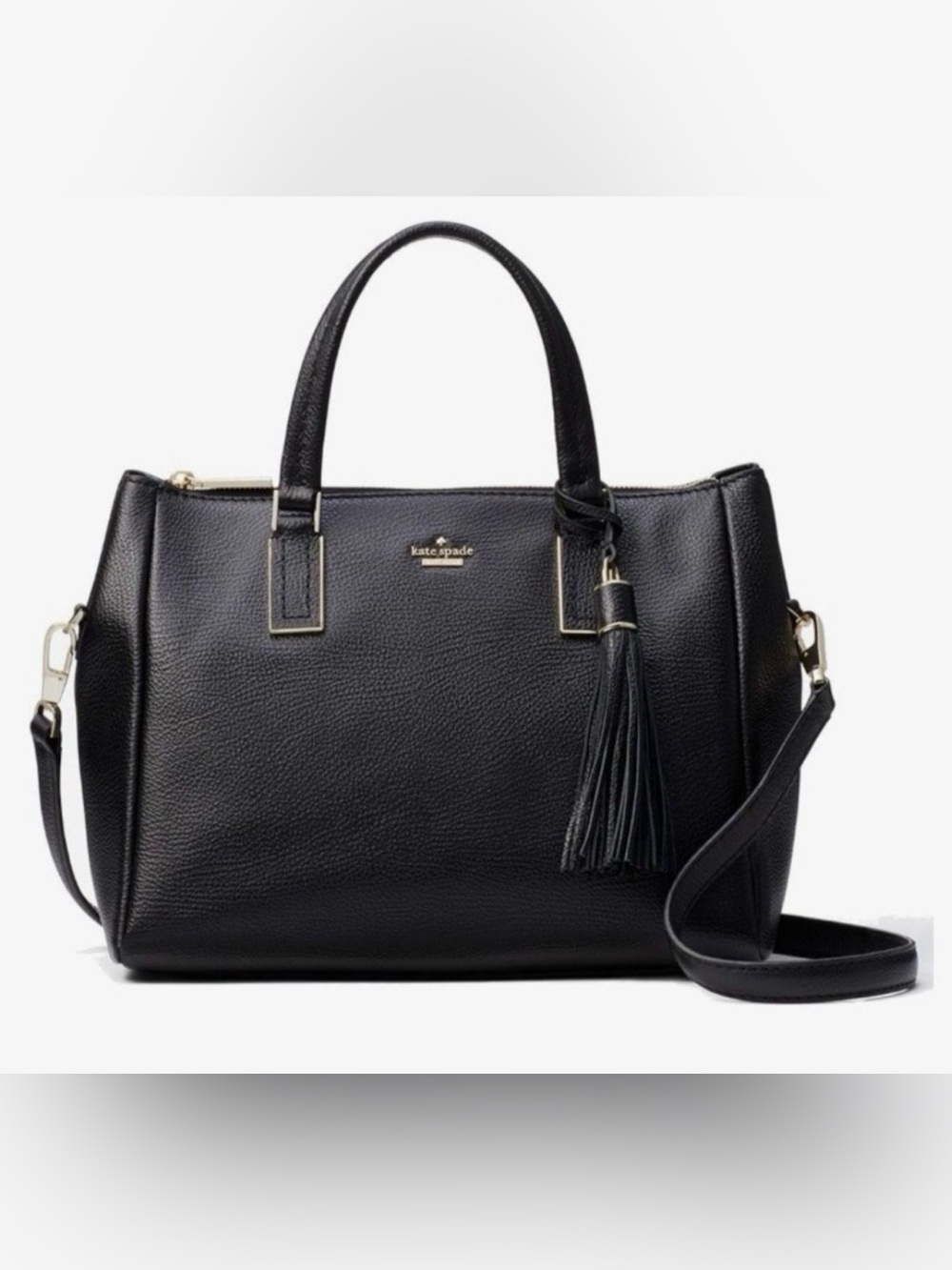 kate spade Black Pebbled Leather Satchel with Tassel